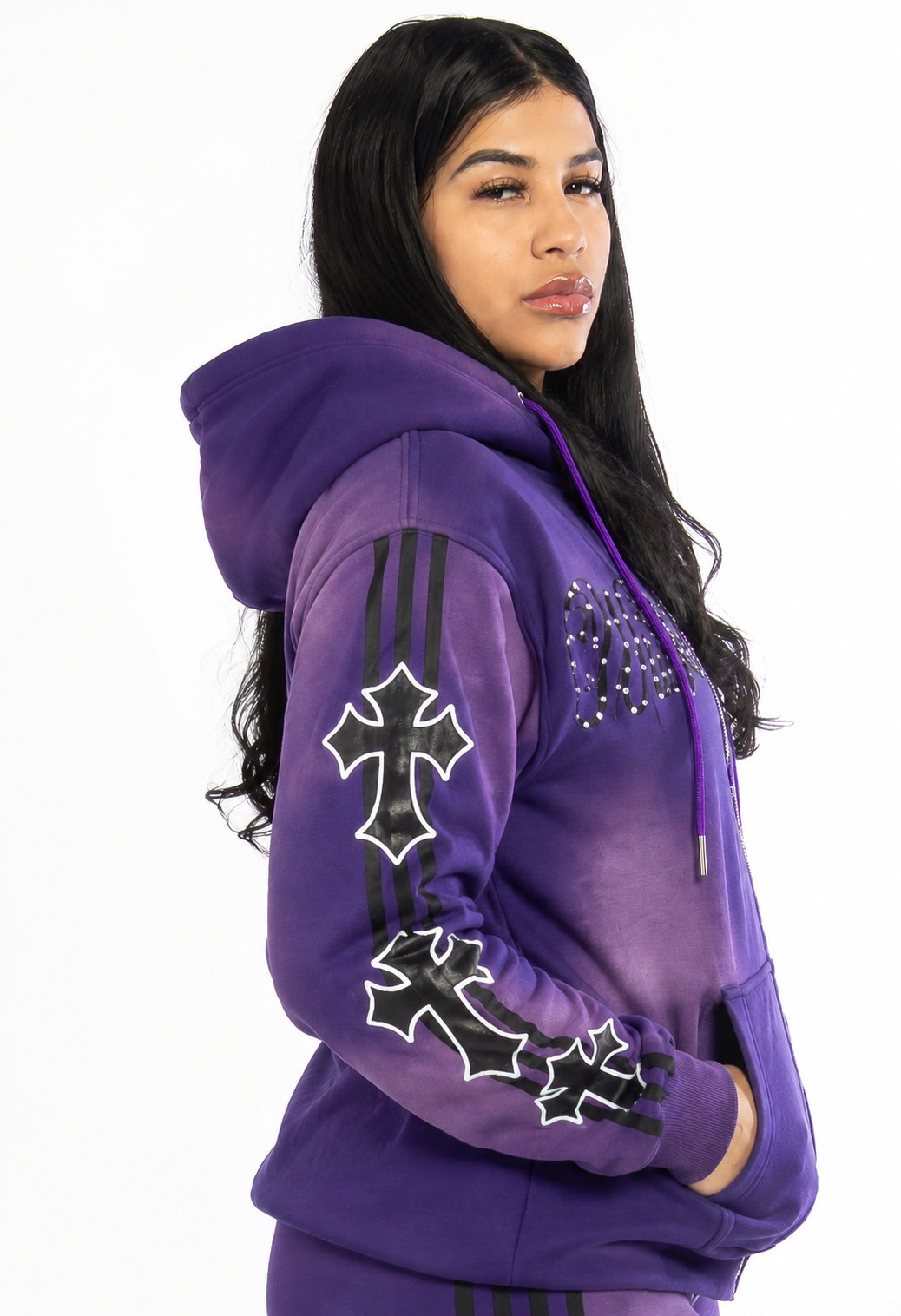 Wise Thoughts Rhinestone Hoodie - Midnight Vision back