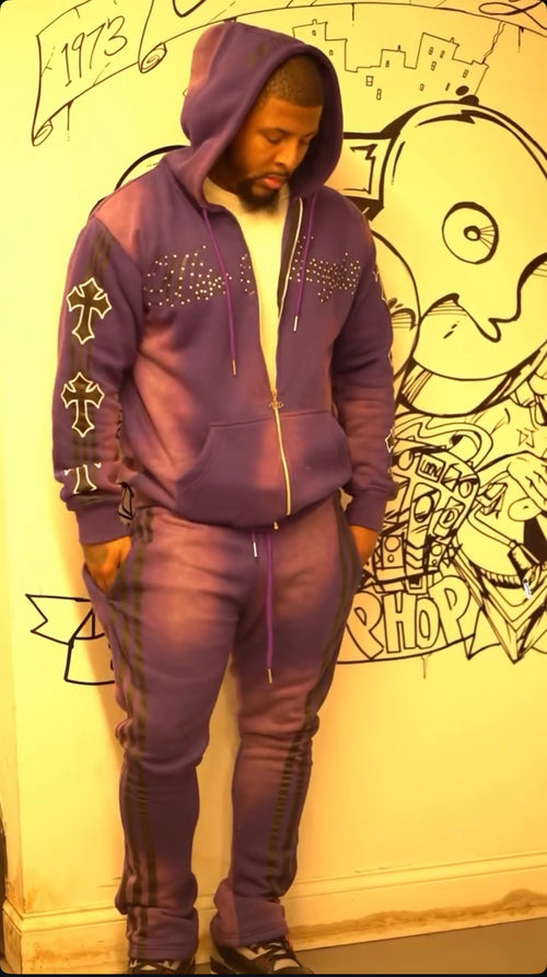 Purple Rhinestone Zip-Up Set 💜