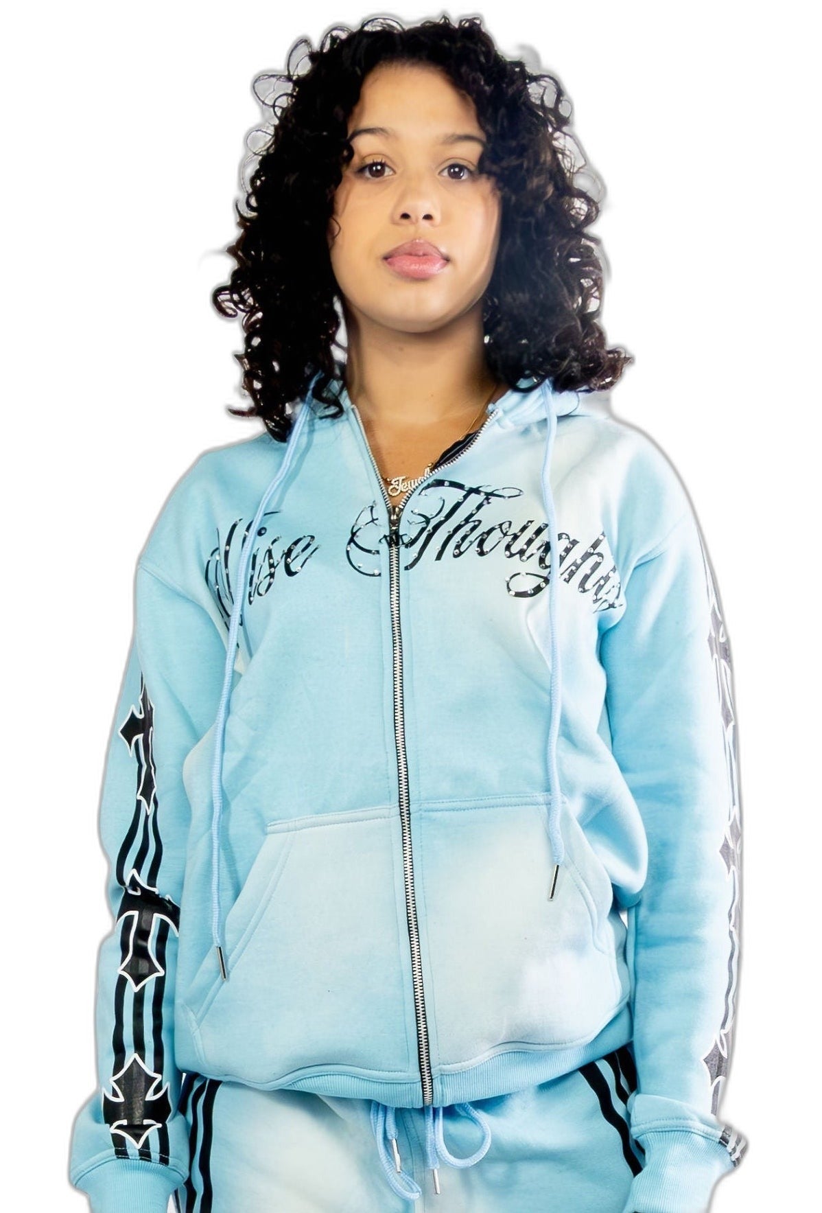 Wise Thoughts Rhinestone Hoodie - Icy Blue