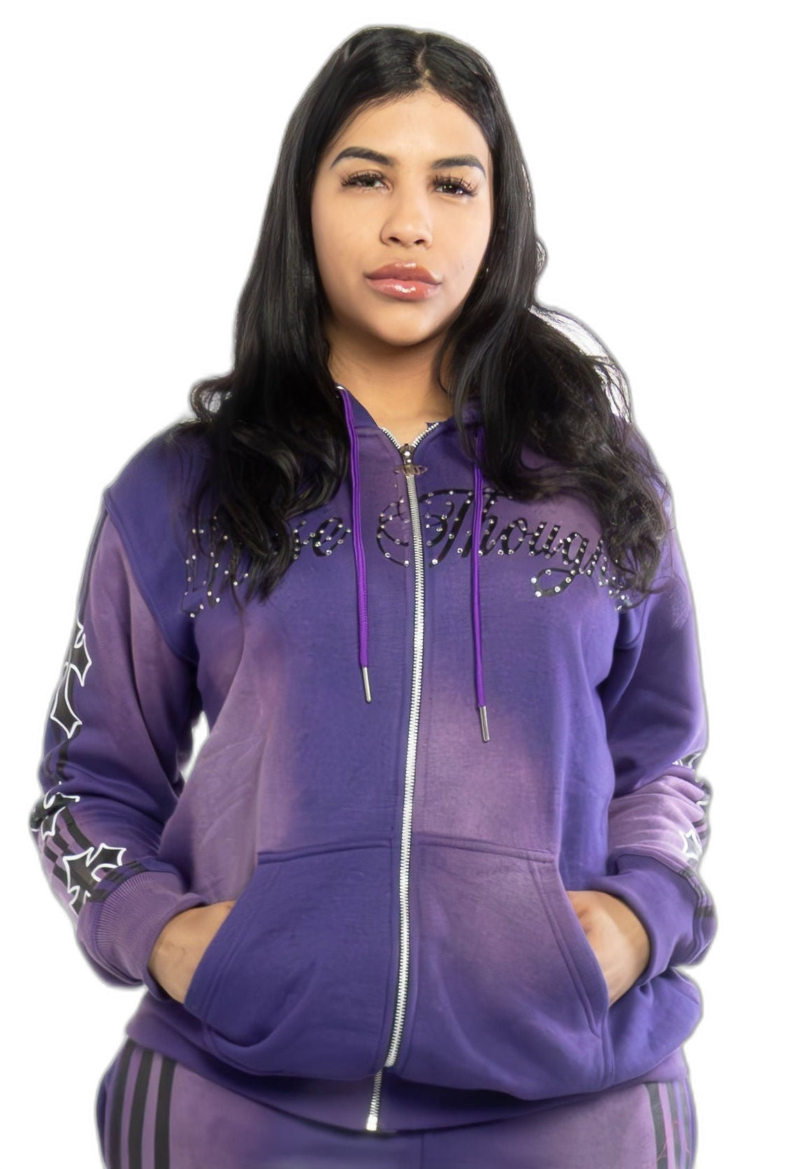 Wise Thoughts Rhinestone Hoodie - Midnight Vision